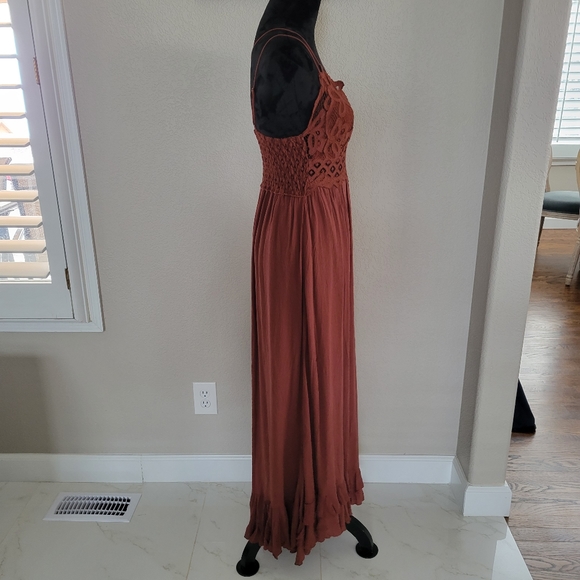 FP Free People One Adella Mocha Brown Maxi Slip Tiered Hem Dress L M - Picture 10 of 12